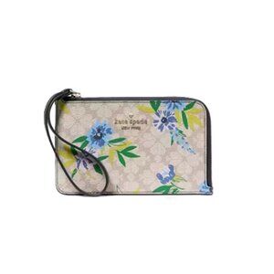 NWT Kate Spade Lucy Spade Flower Floral Small L-zip Wristlet - Blazer Blue Multi